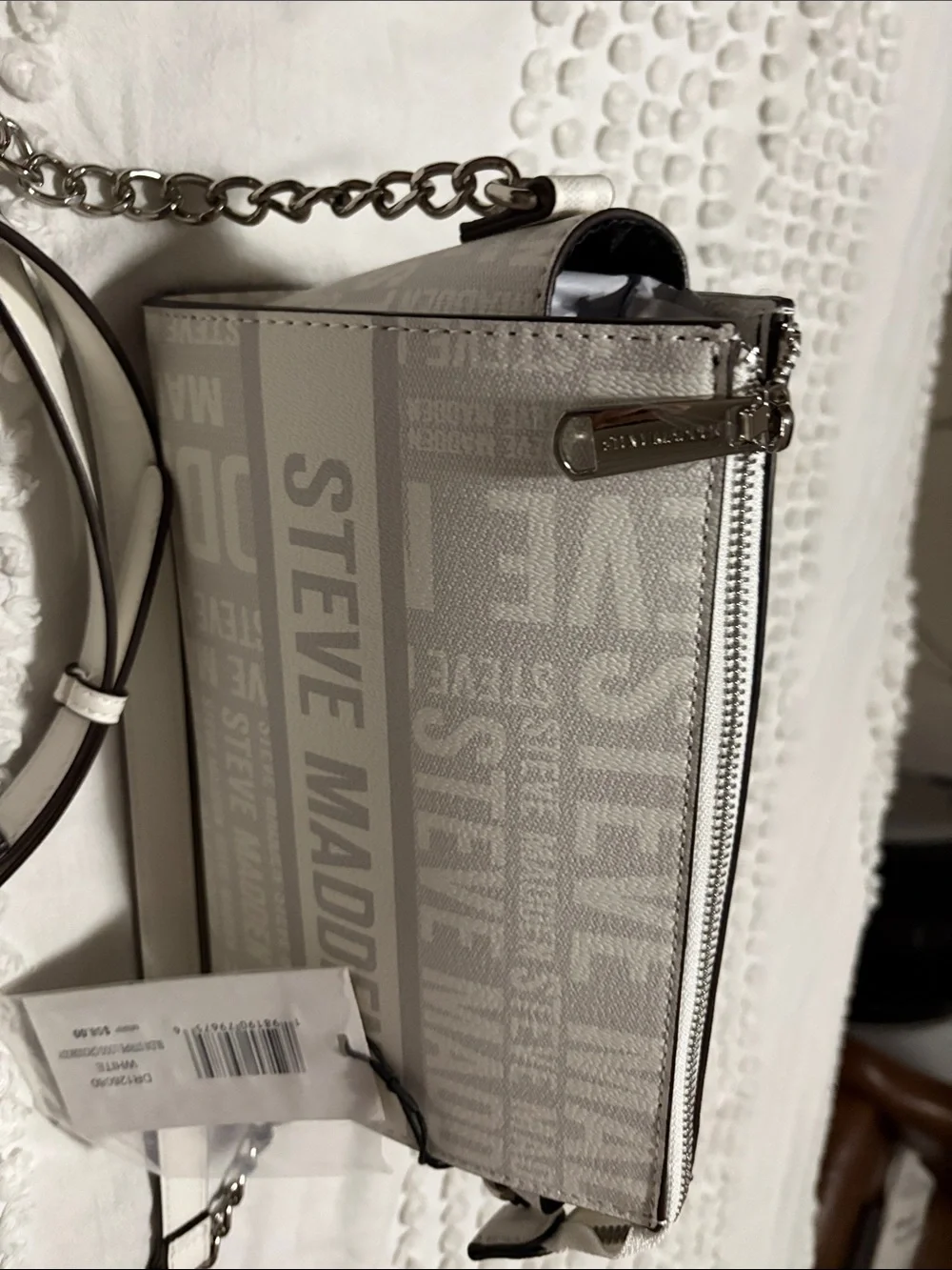 Steve Madden White Logo Print Crossbody Bag